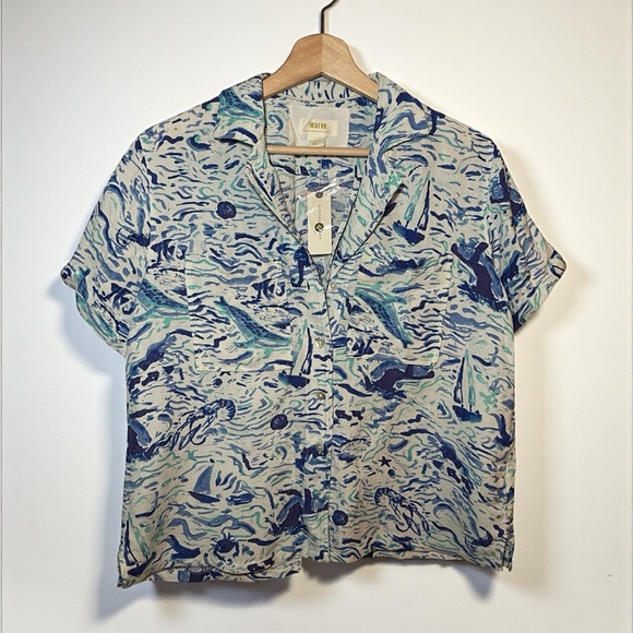 NWT Anthropologie Maeve Nautical Linen Blouse XS Coastal Ocean Print - Picture 6 of 6